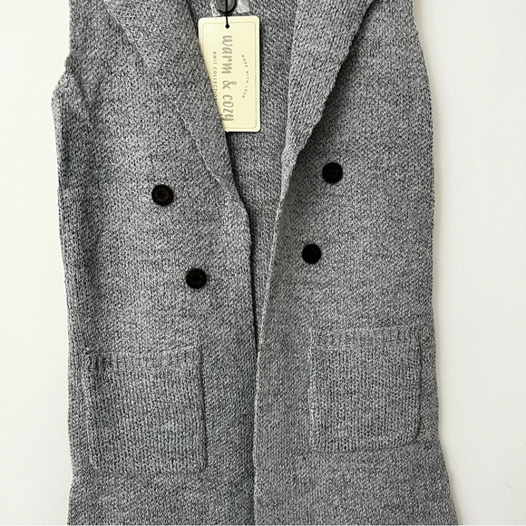 Long Sweater Vest Heather Gray Grey Open Front Pockets Cozy Soft Sleeveless - Picture 7 of 9